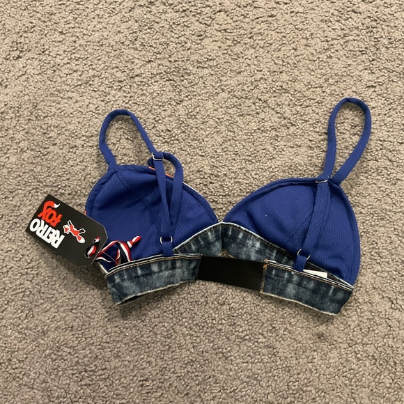 Retro Fox Denim Bikini Top Bathing Suit Swimsuit Shirt Bra Top Y2K NY Mets S NWT - Picture 3 of 6